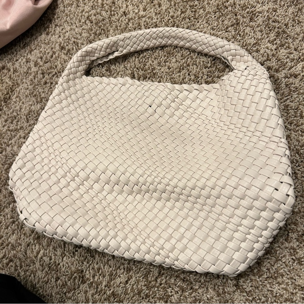 Ivory Woven Hobo Shoulder Bag | Braided Handle | Like New